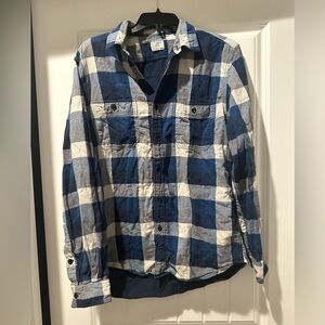 J.Crew Mens Authentic Workwear Dress Shirt Medium Blue Plaid Front Pocket Cotton